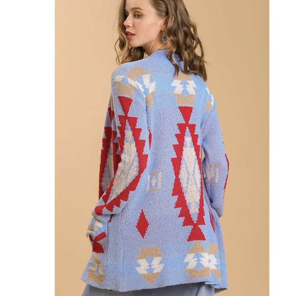 Umgee Sweaters - 🌟 “The Moxie" Blue Southwestern Pattern Cardigan